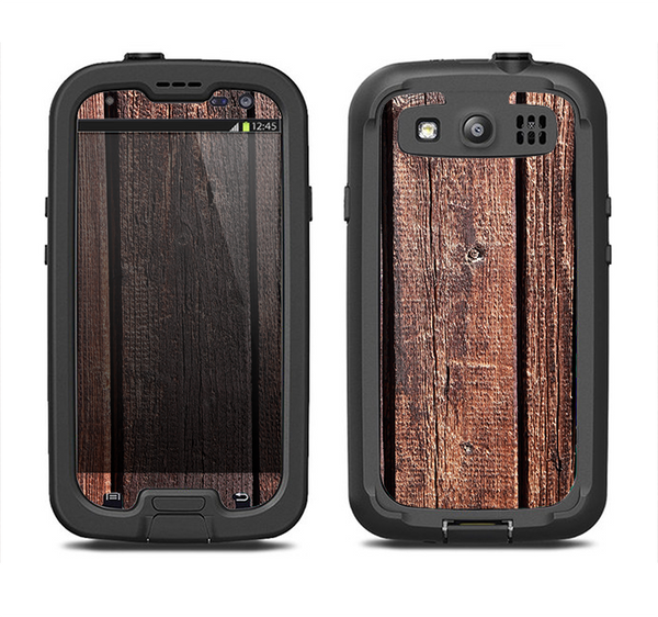 The Vetrical Raw Dark Aged Wood Planks Samsung Galaxy S3 LifeProof Fre Case Skin Set