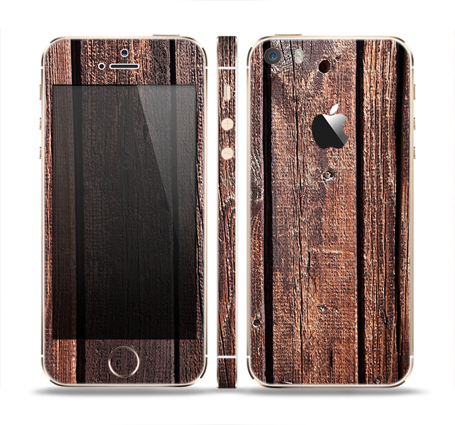 The Vetrical Raw Dark Aged Wood Planks Skin Set for the Apple iPhone 5s