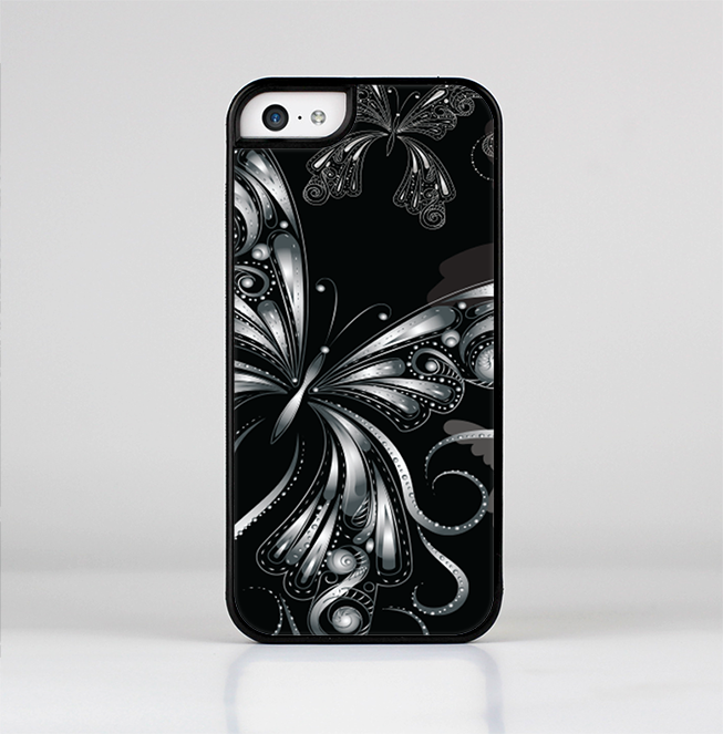 The Vibrant Black & Silver Butterfly Outline Skin-Sert for the Apple iPhone 5c Skin-Sert Case