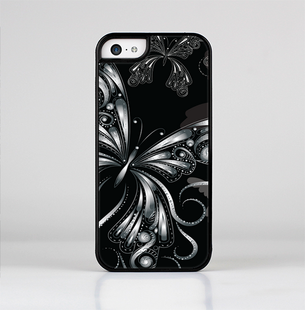 The Vibrant Black & Silver Butterfly Outline Skin-Sert Case for the Apple iPhone 5c