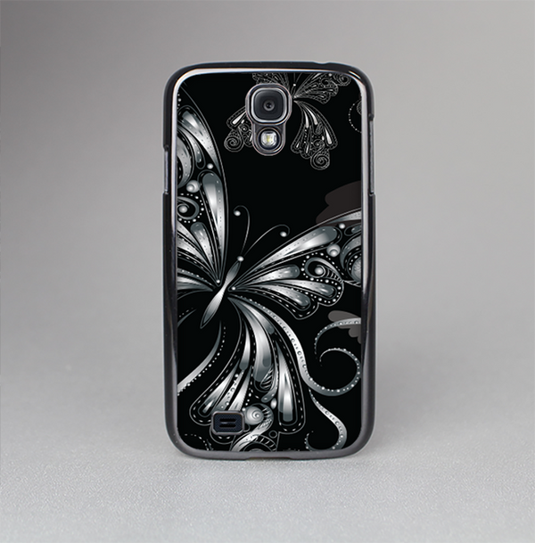 The Vibrant Black & Silver Butterfly Outline Skin-Sert Case for the Samsung Galaxy S4