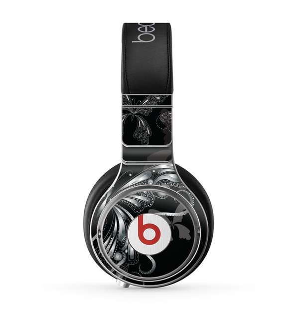 The Vibrant Black & Silver Butterfly Outline Skin for the Beats by Dre Pro Headphones