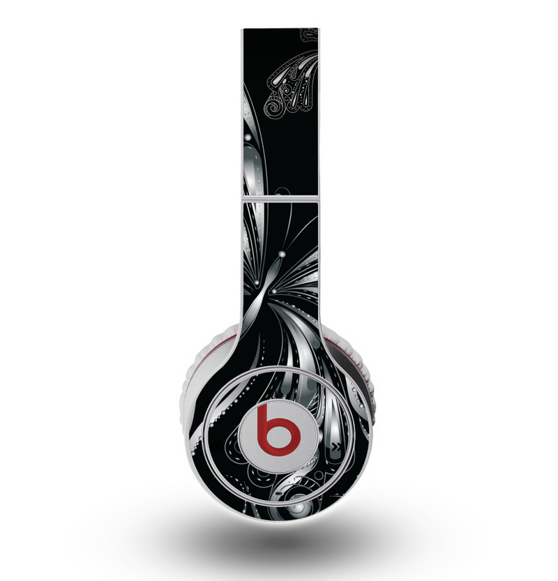 The Vibrant Black & Silver Butterfly Outline Skin for the Original Beats by Dre Wireless Headphones
