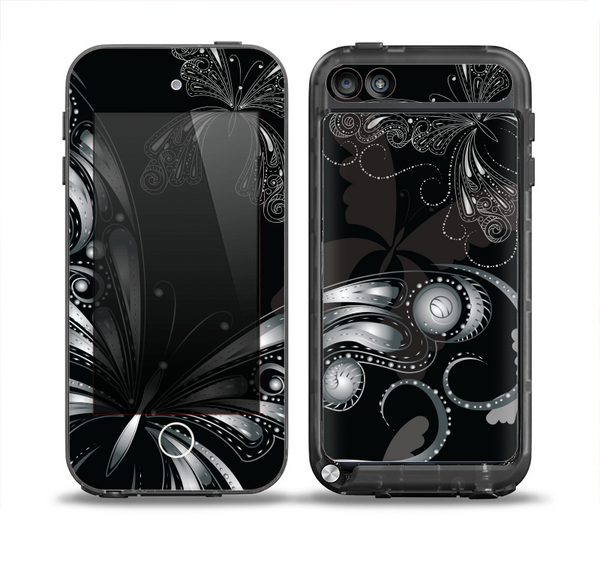 The Vibrant Black & Silver Butterfly Outline Skin for the iPod Touch 5th Generation frē LifeProof Case