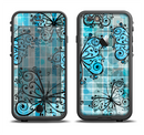 The Vibrant Blue Butterfly Plaid Apple iPhone 6/6s Plus LifeProof Fre Case Skin Set