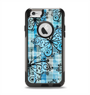 The Vibrant Blue Butterfly Plaid Apple iPhone 6 Otterbox Commuter Case Skin Set