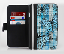 The Vibrant Blue Butterfly Plaid Ink-Fuzed Leather Folding Wallet Credit-Card Case for the Apple iPhone 6/6s, 6/6s Plus, 5/5s and 5c