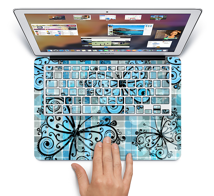 The Vibrant Blue Butterfly Plaid Skin Set for the Apple MacBook Pro 15" with Retina Display