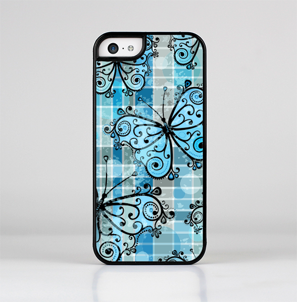 The Vibrant Blue Butterfly Plaid Skin-Sert Case for the Apple iPhone 5c