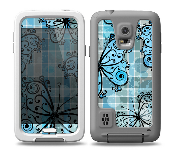 The Vibrant Blue Butterfly Plaid Skin Samsung Galaxy S5 frē LifeProof Case