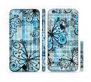 The Vibrant Blue Butterfly Plaid Sectioned Skin Series for the Apple iPhone 6s Plus