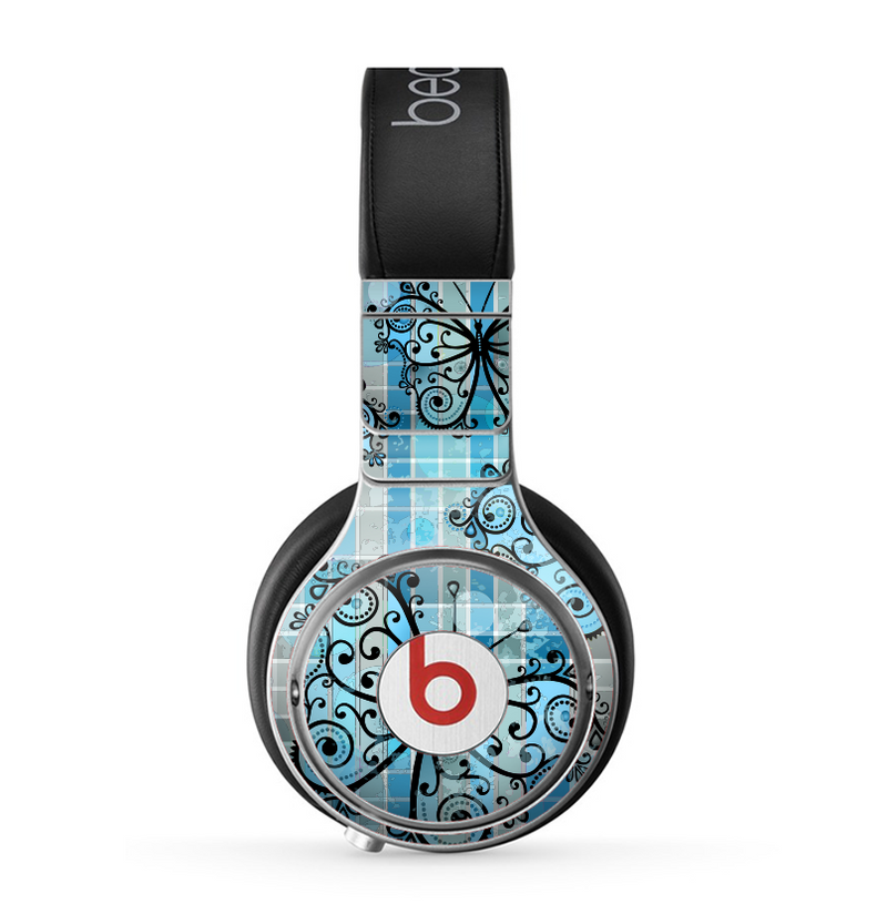 The Vibrant Blue Butterfly Plaid Skin for the Beats by Dre Pro Headphones