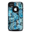 The Vibrant Blue Butterfly Plaid Skin for the iPhone 4-4s OtterBox Commuter Case
