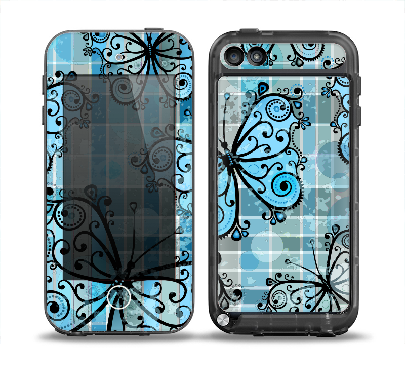 The Vibrant Blue Butterfly Plaid Skin for the iPod Touch 5th Generation frē LifeProof Case