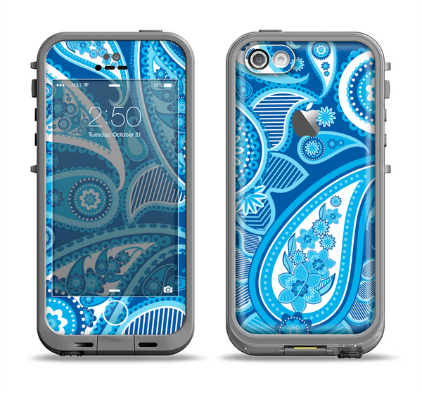 The Vibrant Blue Paisley Design Apple iPhone 5c LifeProof Fre Case Skin Set