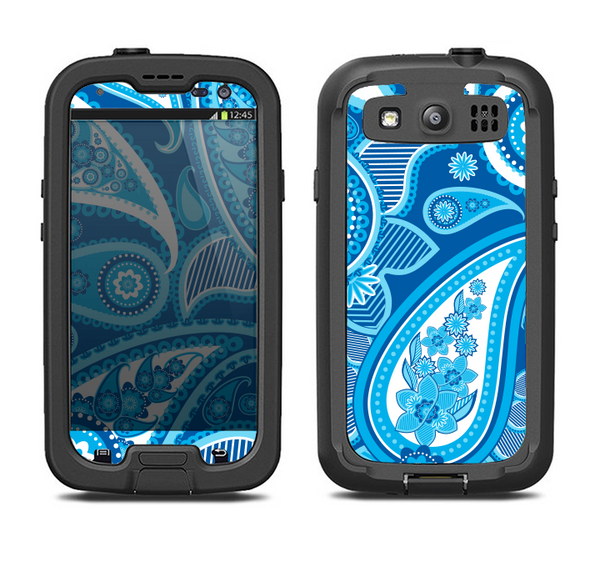 The Vibrant Blue Paisley Design Samsung Galaxy S3 LifeProof Fre Case Skin Set
