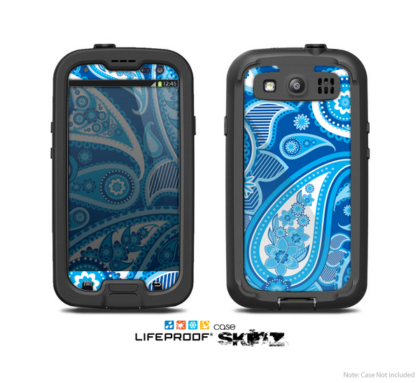 The Vivid Blue & Black Paisley Design Skin For The Samsung Galaxy S3 LifeProof Case