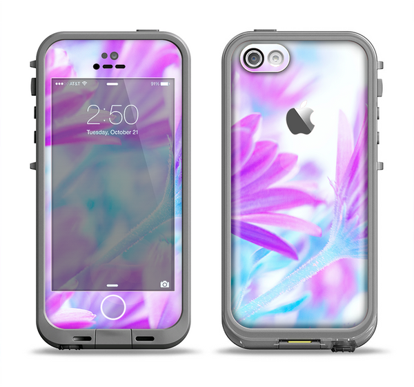 The Vibrant Blue & Purple Flower Field Apple iPhone 5c LifeProof Fre Case Skin Set