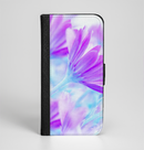 The Vibrant Blue & Purple Flower Field Ink-Fuzed Leather Folding Wallet Case for the iPhone 6/6s, 6/6s Plus, 5/5s and 5c