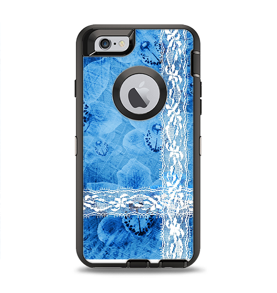 The Vibrant Blue & White Floral Lace Apple iPhone 6 Otterbox Defender Case Skin Set