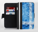 The Vibrant Blue & White Floral Lace Ink-Fuzed Leather Folding Wallet Credit-Card Case for the Apple iPhone 6/6s, 6/6s Plus, 5/5s and 5c