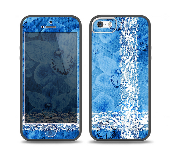 The Vibrant Blue & White Floral Lace Skin Set for the iPhone 5-5s Skech Glow Case