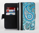 The Vibrant Blue and White Paisley Design  Ink-Fuzed Leather Folding Wallet Credit-Card Case for the Apple iPhone 6/6s, 6/6s Plus, 5/5s and 5c