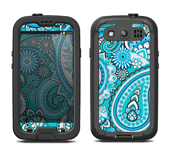 The Vibrant Blue and White Paisley Design  Samsung Galaxy S3 LifeProof Fre Case Skin Set