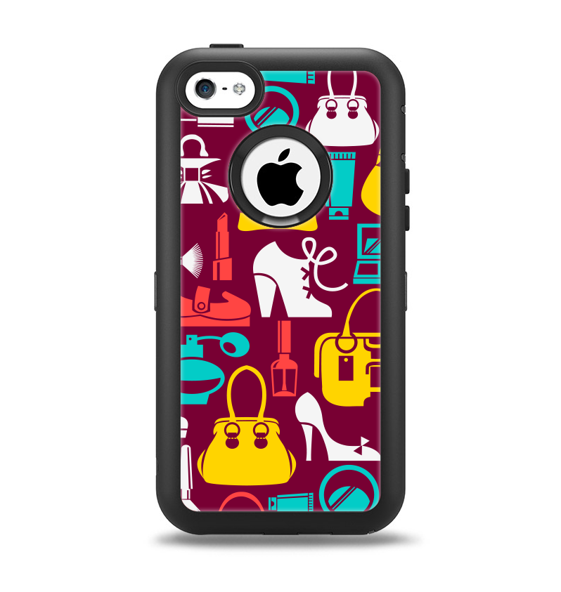 The Vibrant Burgundy Vector Shopping Apple iPhone 5c Otterbox Defender Case Skin Set