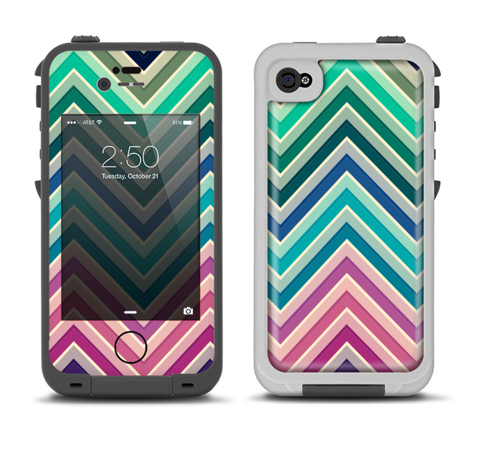 The Vibrant Colored Chevron Layered V4 Apple iPhone 4-4s LifeProof Fre Case Skin Set
