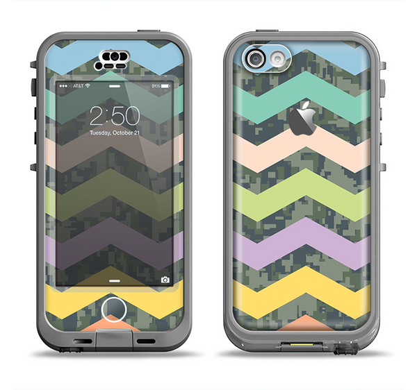The Vibrant Colored Chevron With Digital Camo Background Apple iPhone 5c LifeProof Nuud Case Skin Set