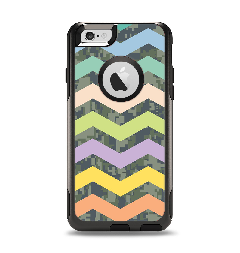 The Vibrant Colored Chevron With Digital Camo Background Apple iPhone 6 Otterbox Commuter Case Skin Set