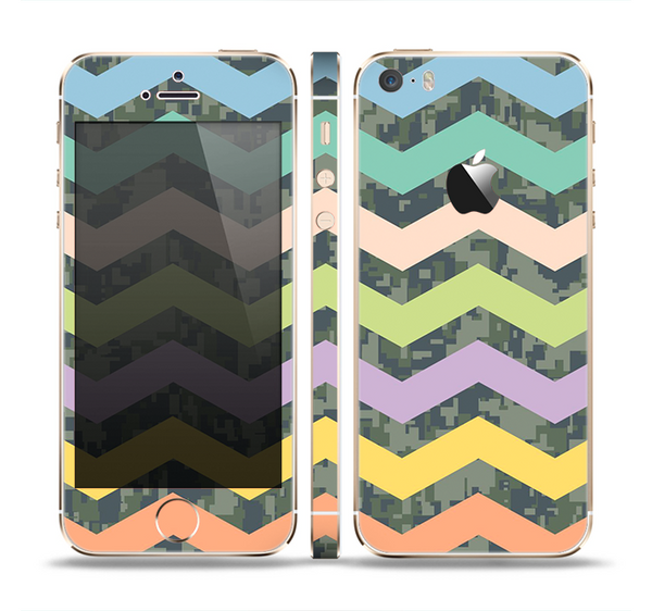 The Vibrant Colored Chevron With Digital Camo Background Skin Set for the Apple iPhone 5s