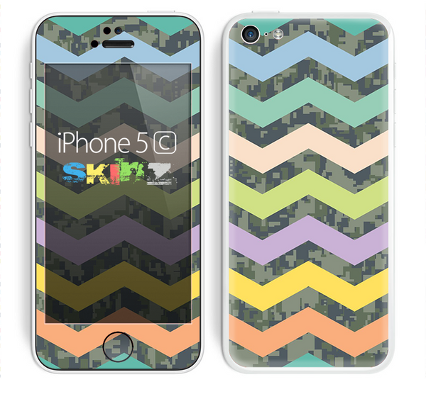 The Vibrant Colored Chevron With Digital Camo Background Skin for the Apple iPhone 5c