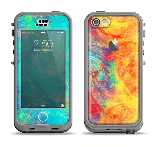 The Vibrant Colored Messy Painted Canvas Apple iPhone 5c LifeProof Nuud Case Skin Set