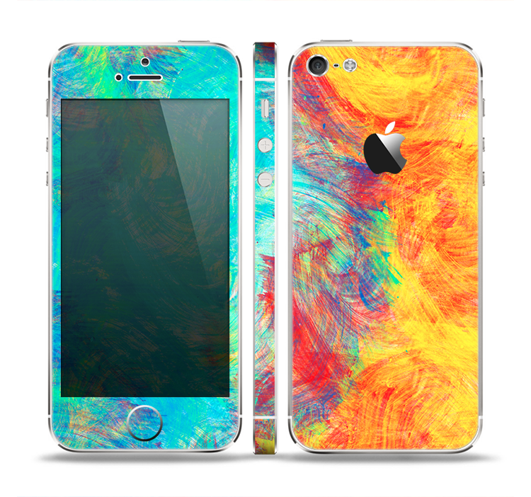 The Vibrant Colored Messy Painted Canvas Skin Set for the Apple iPhone 5