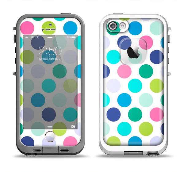 The Vibrant Colored Polka Dot V1 Apple iPhone 5-5s LifeProof Fre Case Skin Set