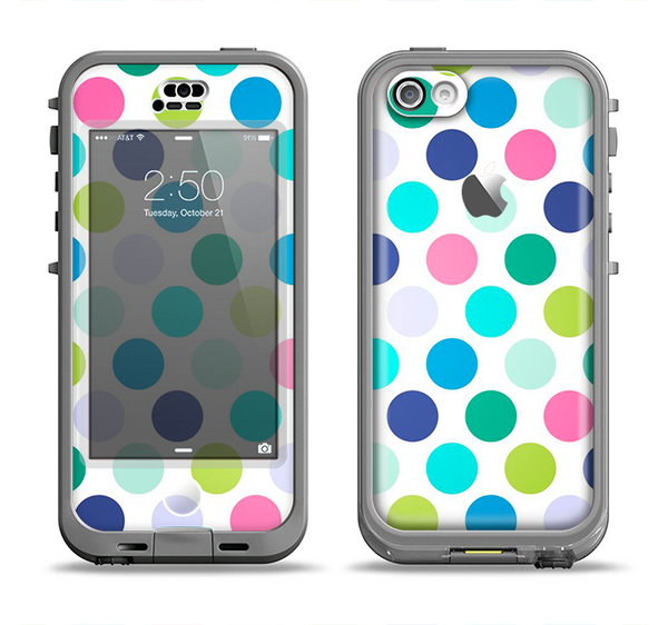 The Vibrant Colored Polka Dot V1 Apple iPhone 5c LifeProof Nuud Case Skin Set