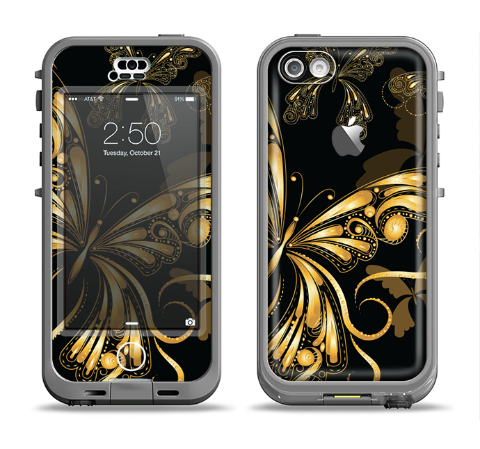 The Vibrant Gold Butterfly Outline Apple iPhone 5c LifeProof Nuud Case Skin Set