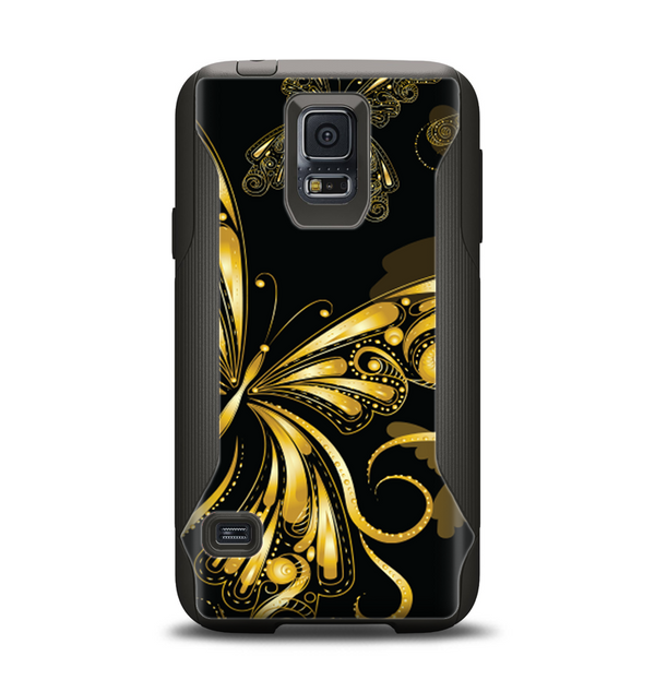 The Vibrant Gold Butterfly Outline Samsung Galaxy S5 Otterbox Commuter Case Skin Set