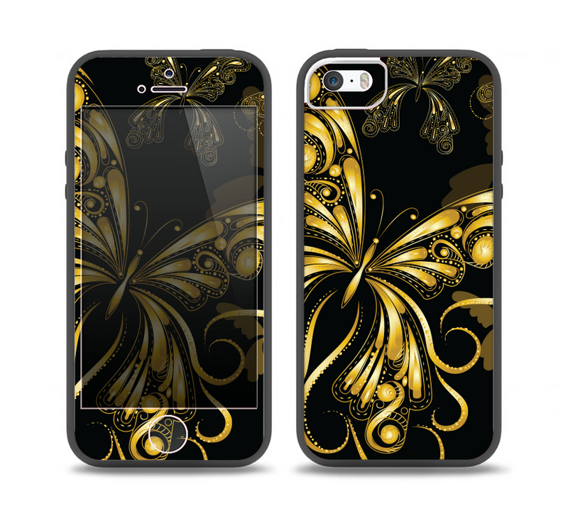 The Vibrant Gold Butterfly Outline Skin Set for the iPhone 5-5s Skech Glow Case