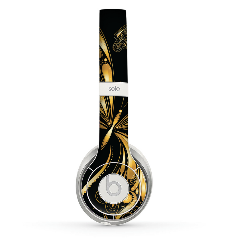 The Vibrant Gold Butterfly Outline Skin for the Beats by Dre Solo 2 Headphones