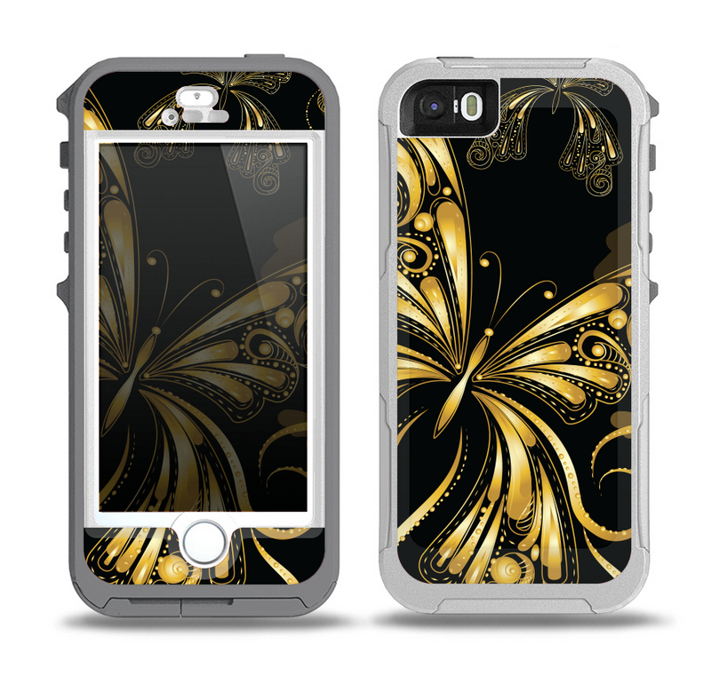 The Vibrant Gold Butterfly Outline Skin for the iPhone 5-5s OtterBox Preserver WaterProof Case
