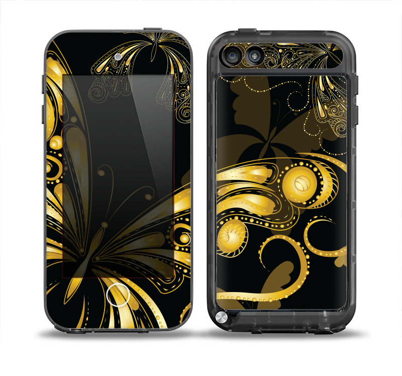 The Vibrant Gold Butterfly Outline Skin for the iPod Touch 5th Generation frē LifeProof Case