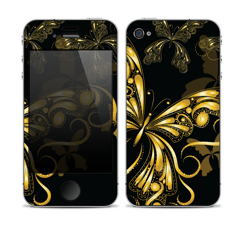 The Vibrant Gold Butterfly Outline copy Skin for the Apple iPhone 4-4s