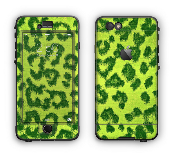 The Vibrant Green Cheetah Apple iPhone 6 LifeProof Nuud Case Skin Set
