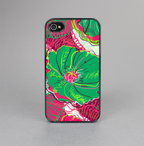 The Vibrant Green & Coral Floral Sketched Skin-Sert for the Apple iPhone 4-4s Skin-Sert Case