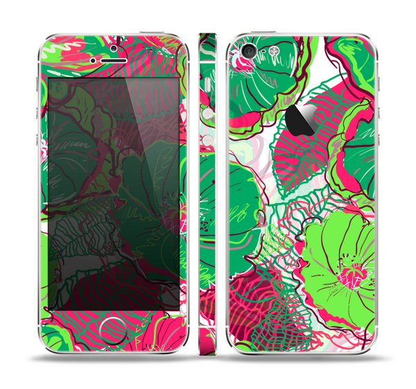 The Vibrant Green & Coral Floral Sketched Skin Set for the Apple iPhone 5