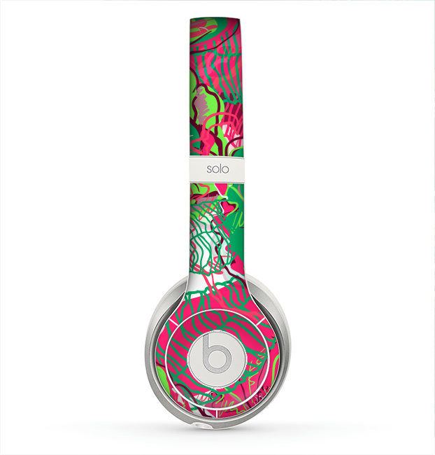 The Vibrant Green & Coral Floral Sketched Skin for the Beats by Dre Solo 2 Headphones