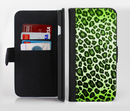 The Vibrant Green Leopard Print Ink-Fuzed Leather Folding Wallet Credit-Card Case for the Apple iPhone 6/6s, 6/6s Plus, 5/5s and 5c